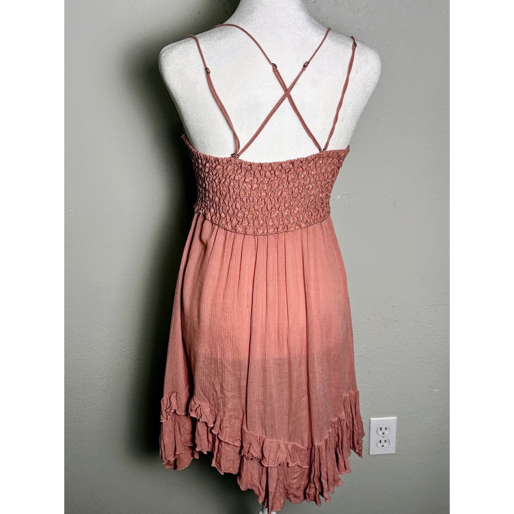 Free People FP One Adella Slip Dress Boho Lace Ruffle Dusty Rose Pink Medium - Picture 4 of 7